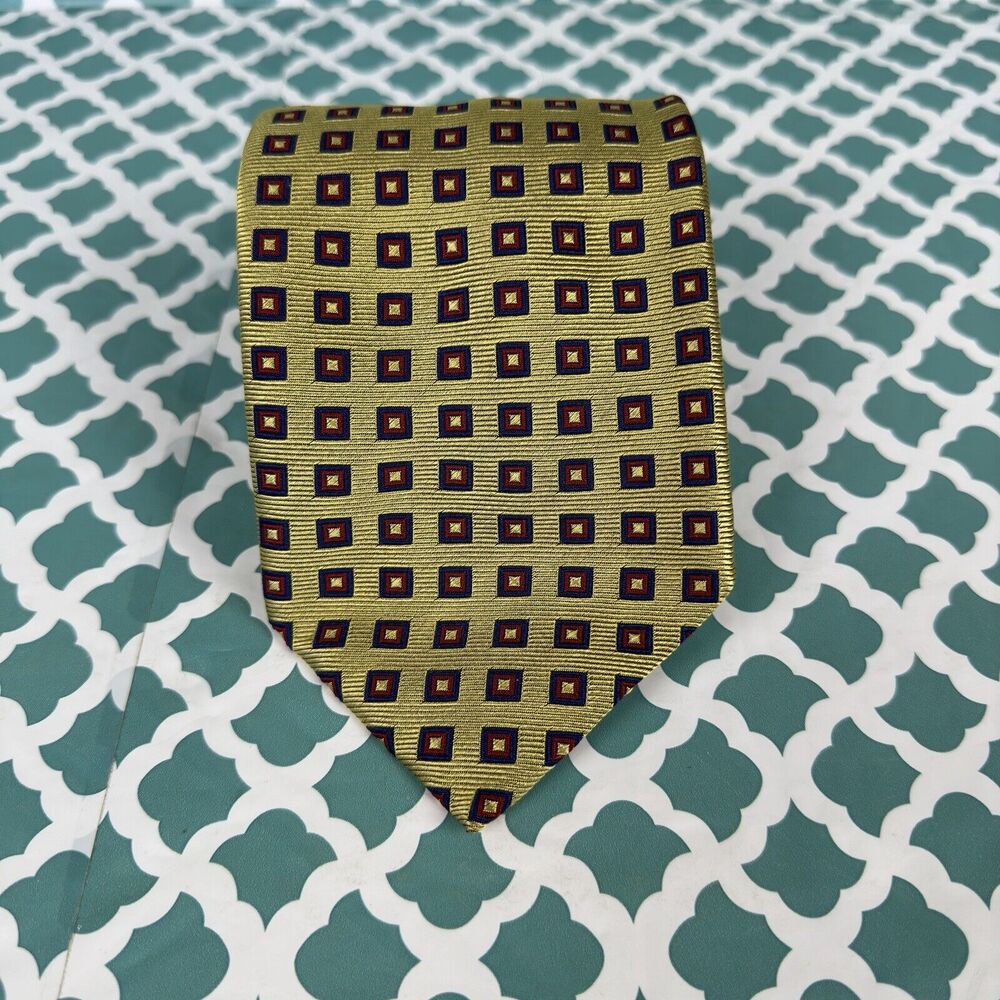 Sartori Necktie Men's 100% Silk XL 57” Italy Designer Gold‎ Geometric Square
